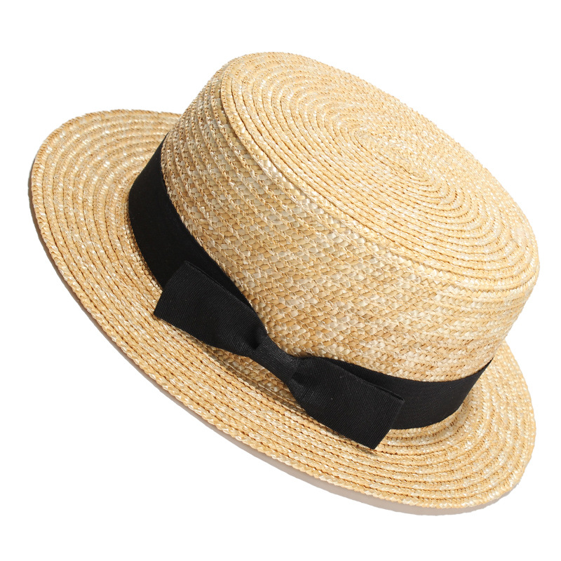 NiceYnn Sunhat Boater Bucket Hat Solid Color Flat Top Straw