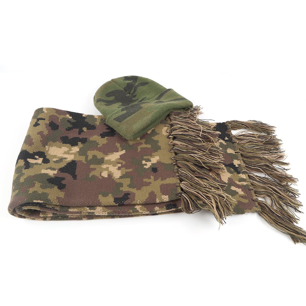 Camouflage Warm Acrylic Beanie Winter Knit Cuff Cold Hat Cap Scarf Set