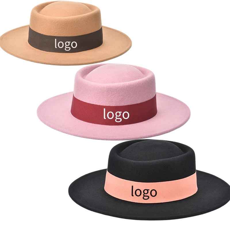 100 Australian Woman Wool Felt Hat Flat Boater Pork Pie Felt Hat