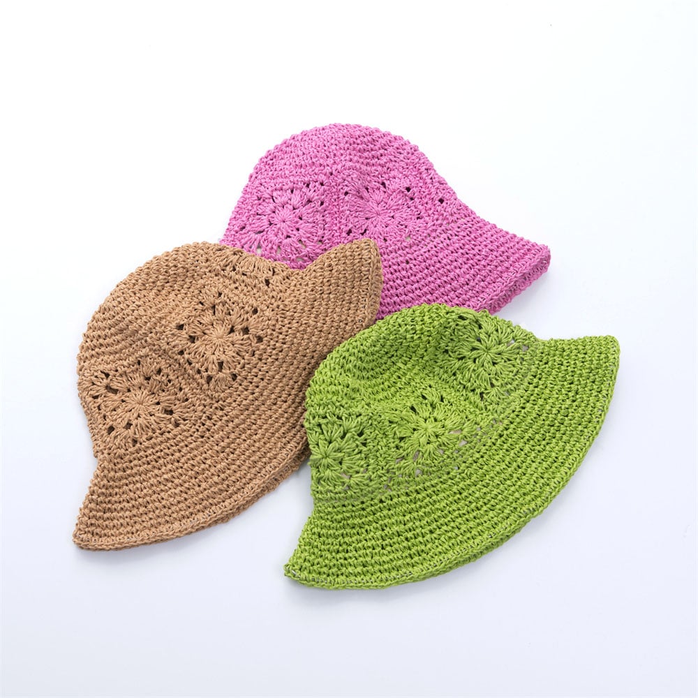 Wholesale Crochet Straw Bucket Hat Women Girls Spring Summer Handmade For Adults