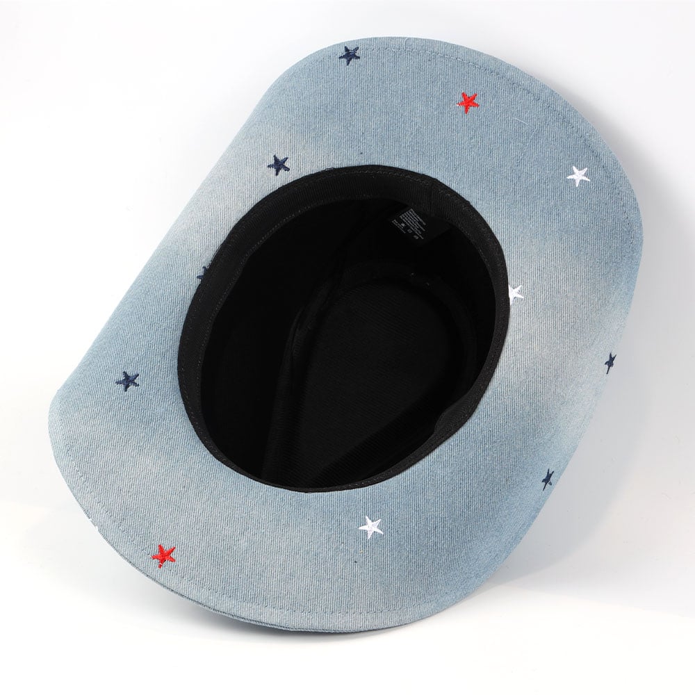 Embroidered Cowboy Hat Five Pointed Star Gradient Denim Fabric