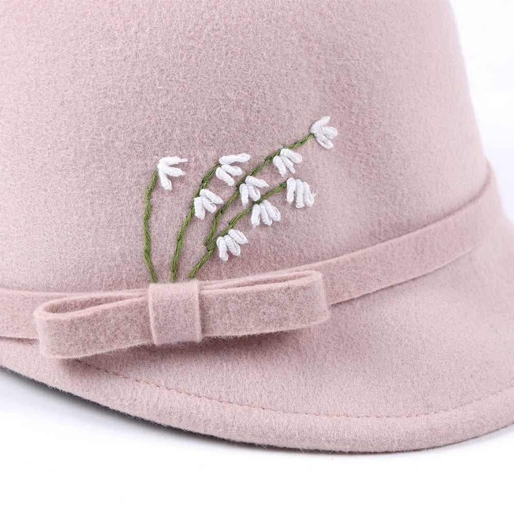 Designer Style Wool Felt Cap British Retro Formal Pure Wool Pink