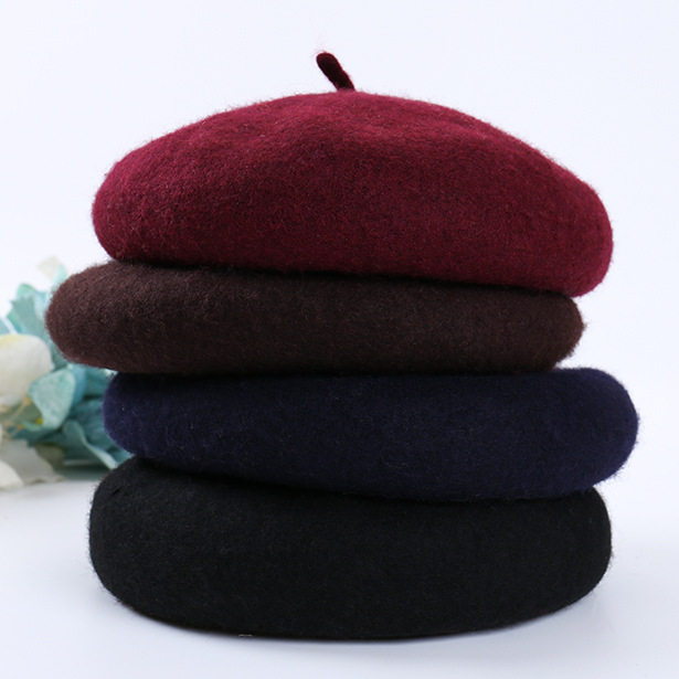 Oem Odm Wool Beret Cap French Beret Hat Solid Color For Women Girls