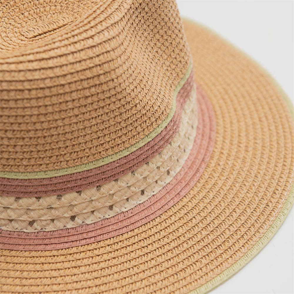 Contrasting Colors Womens Adult Paper Panama Straw Fedora Hat Sun Hats For Women Men Wide Brim