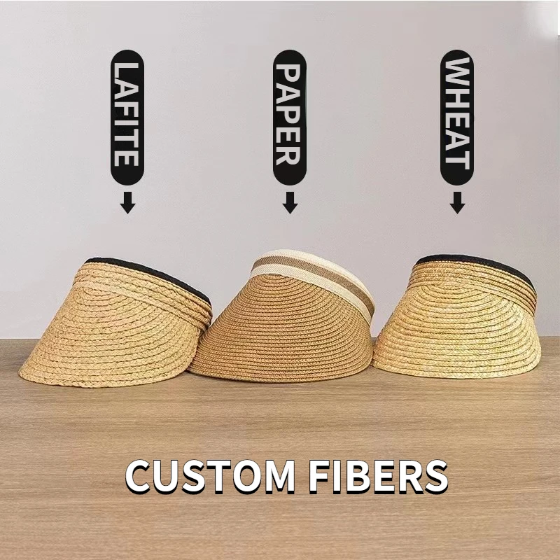 Various Fiber Wheat Raffia Paper Summer Sun Beach Wide Brim Straw Visor Hat Cap