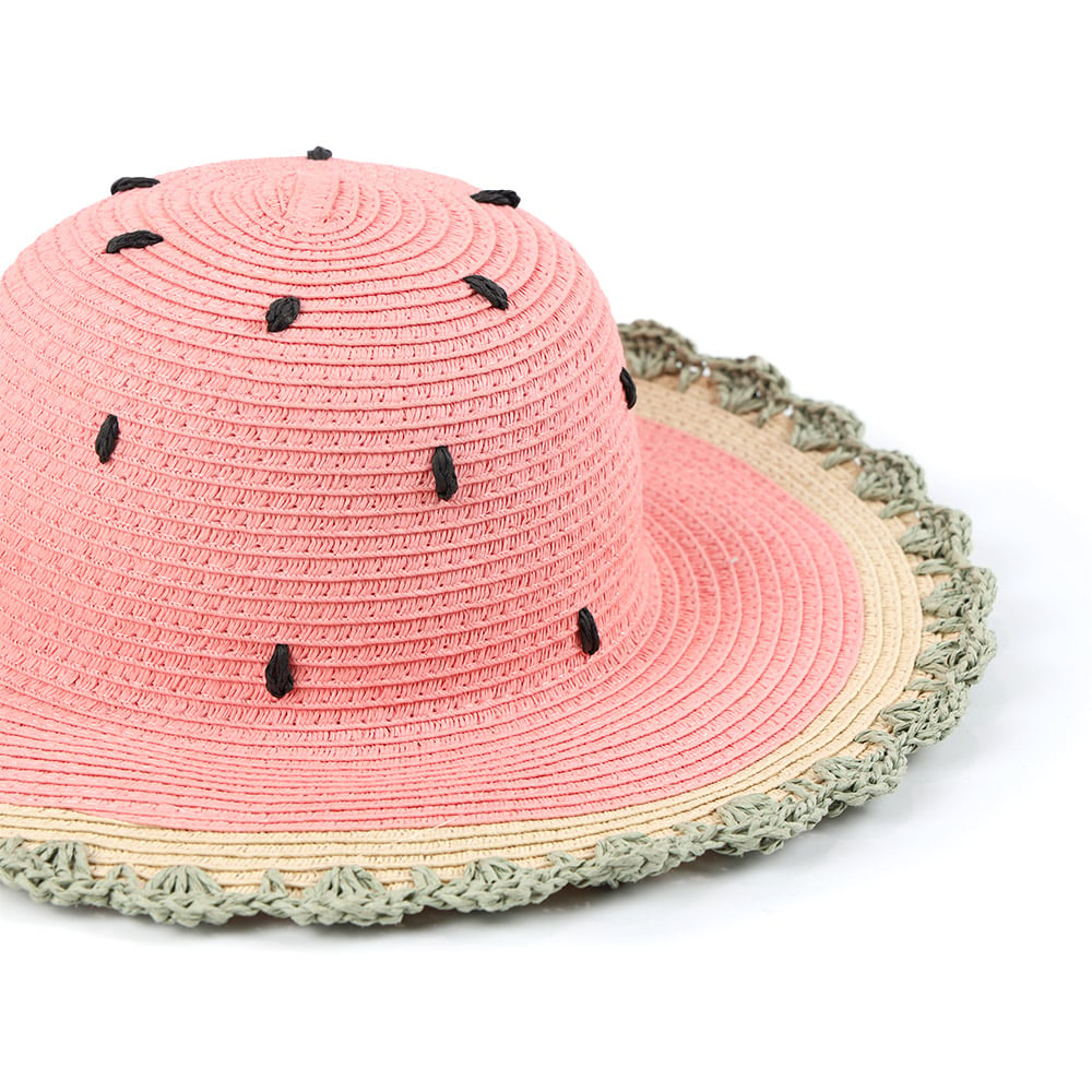 Oem Odm Colorful Kids Children Watermelon Dome Wide Brim Crochet Brim Straw Hat