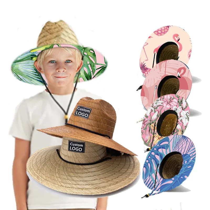 Custom Logo Lifeguard Straw Hat Pattern Kids Children Baby Toddler