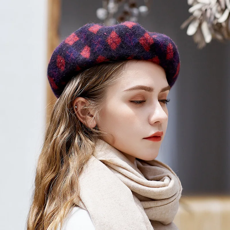 New Beret Hat Cap French Casual Lattice 100 Wool For Women