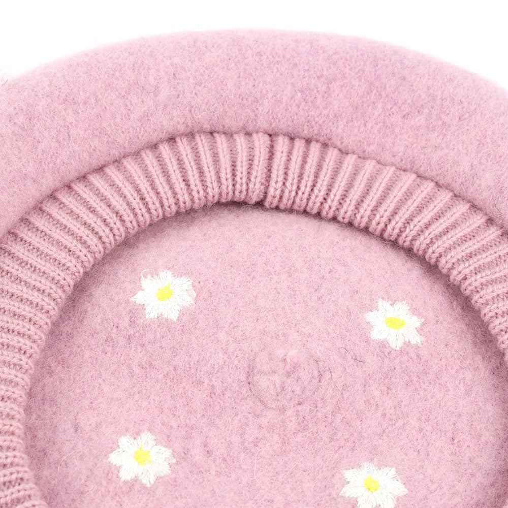 Embroidered Pure Wool Beret Hat Cap Flowers Kids Girls Children Child