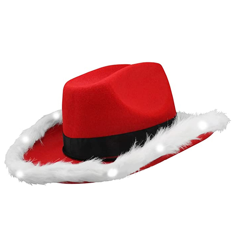 Christmas Santa Cowboy Hats Funny Costume Plush Unisex Holiday Festival For Men And Women