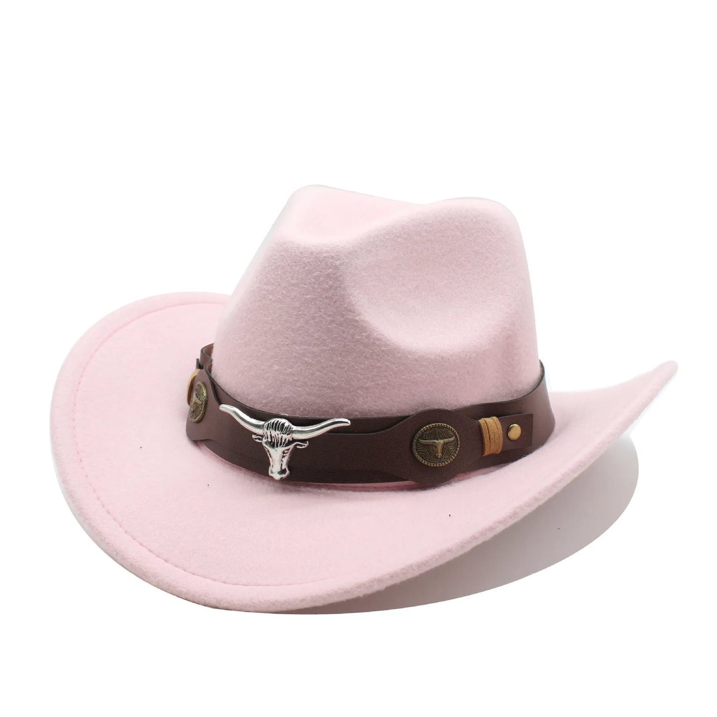 Western Jazz Cowboy Hat Roll Up Wide Brim Classic Outdoor Felt With Bull Belt Buckle