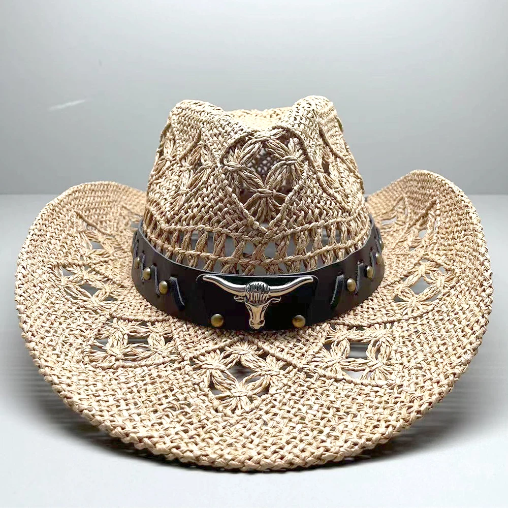 Wholesale Cowgirl Cowboy Straw Hat Retro Paper Rope Crochet With Custom Logo