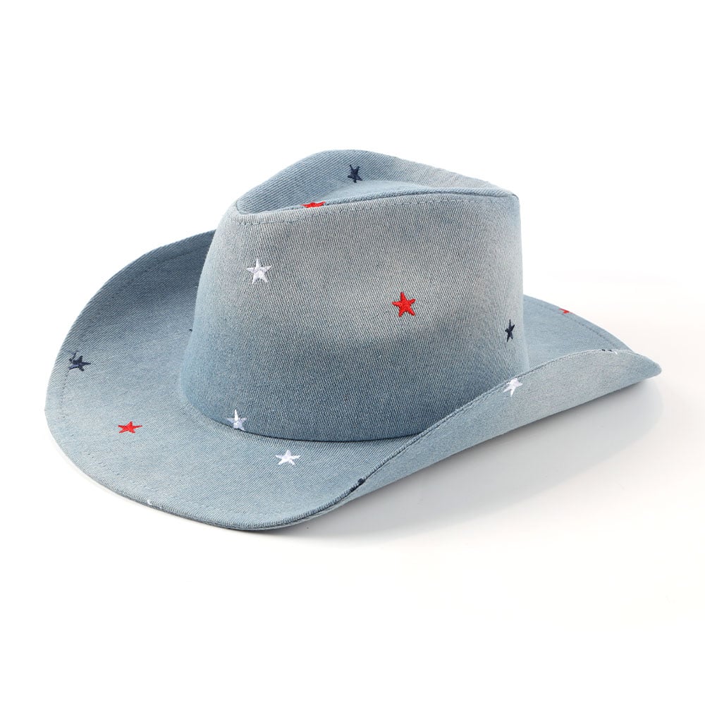 Embroidered Cowboy Hat Five Pointed Star Gradient Denim Fabric