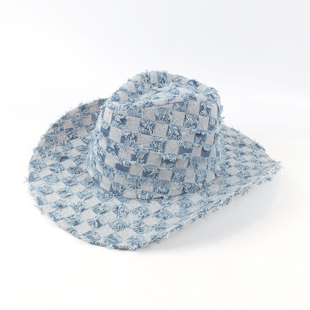 Outdoor Cowboy Cowgirl Hat High Quality Western Promotional Chessboard Grid Tufted