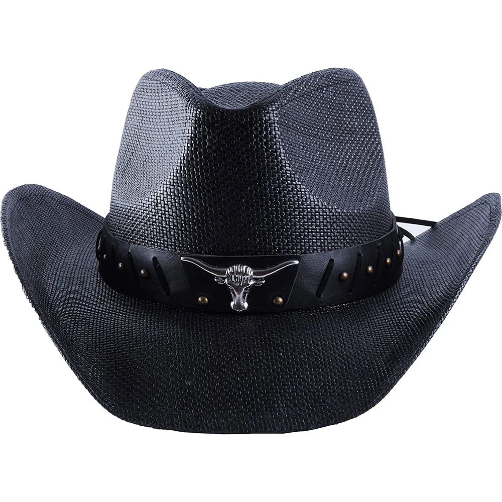 Straw Cowboy Hat Western Jazz Bull Tripartite Grass Paper Cloth