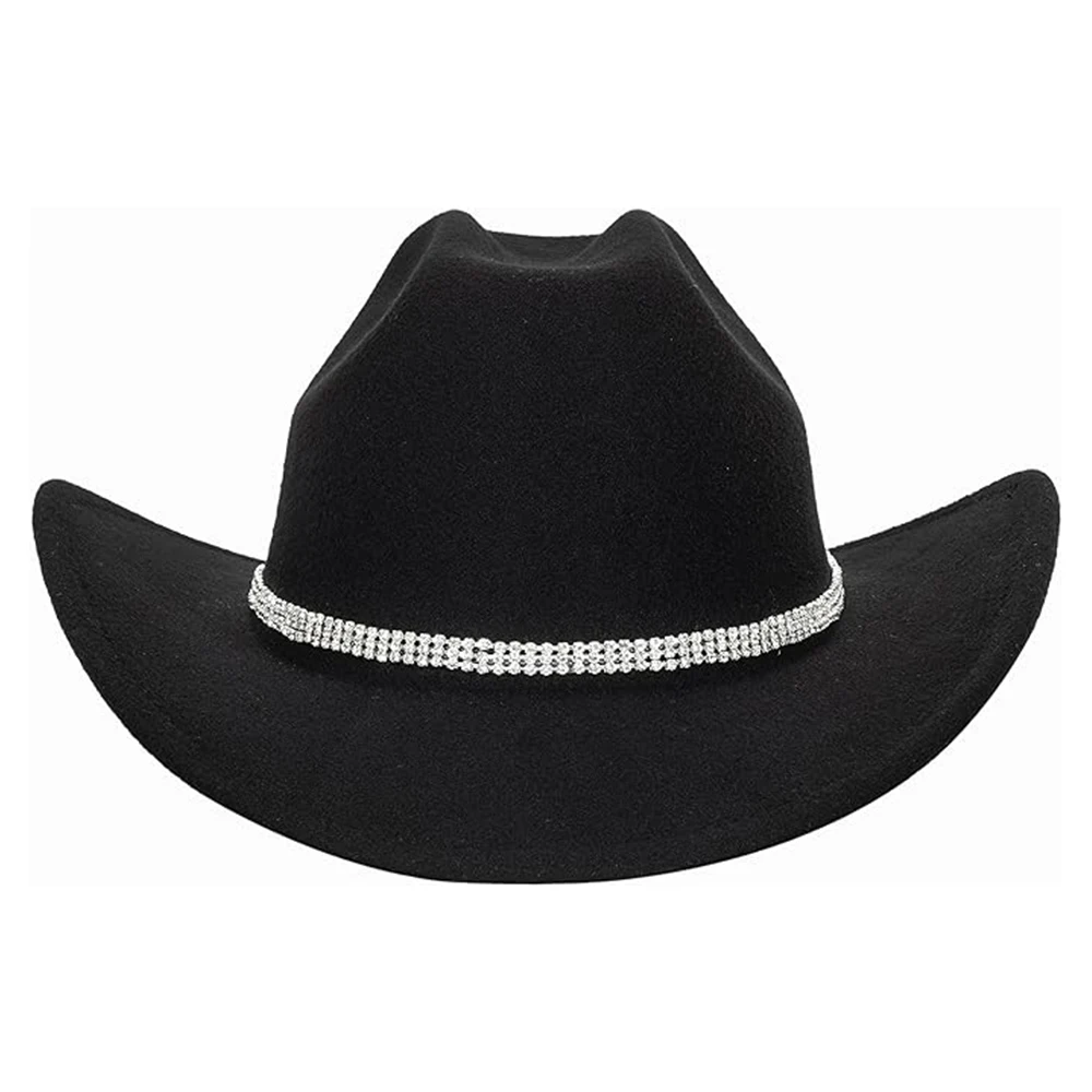 Wool Felt Cowboy Cowgirl Hat Western Jazz With Rhinestone For Women And Men