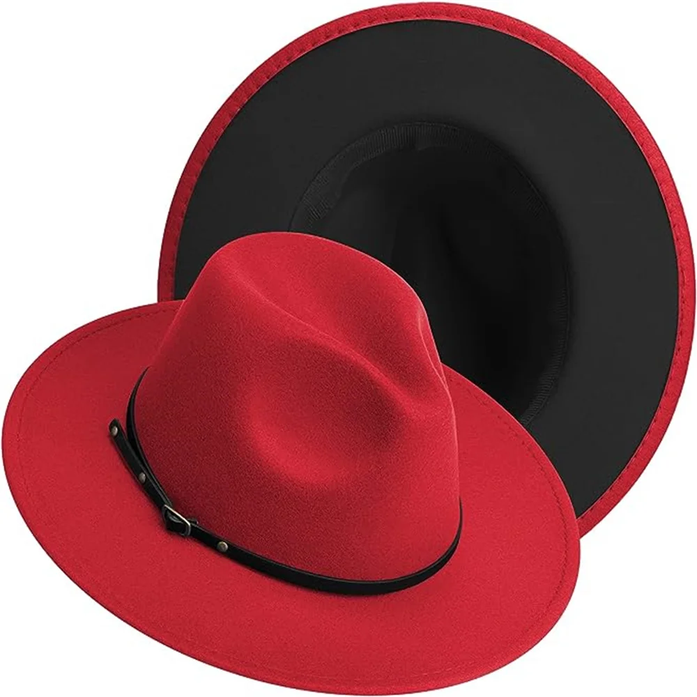Wide Brim Dress Panama Hat Two Tone Fedora Felt Hats For Men & Women