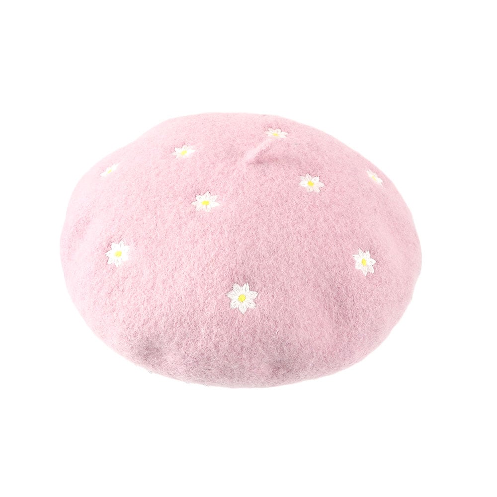 Embroidered Pure Wool Beret Hat Cap Flowers Kids Girls Children Child