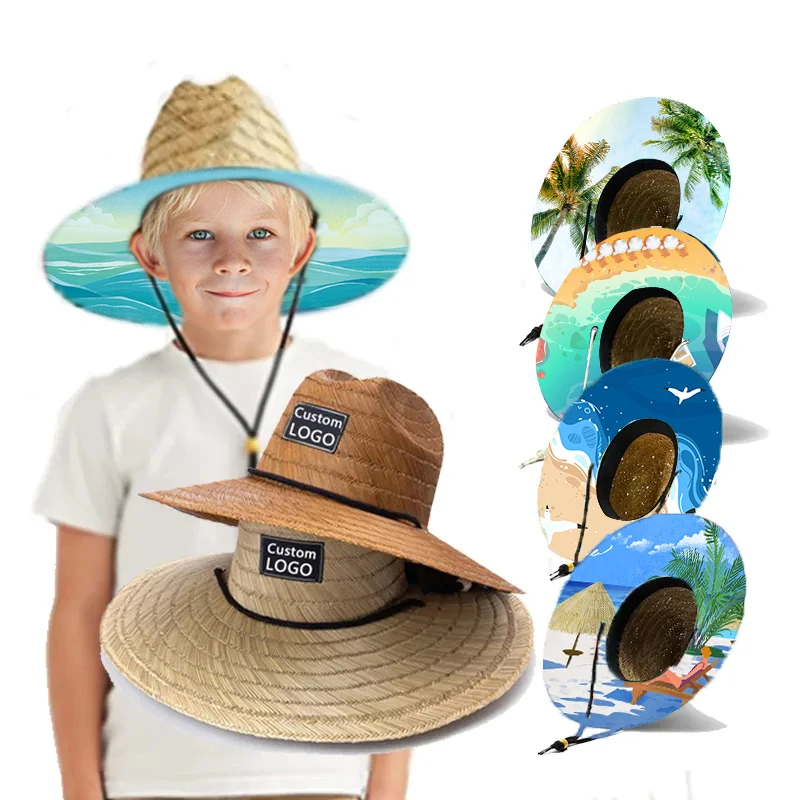 Custom Logo Lifeguard Straw Hat Pattern Kids Children Baby Toddler