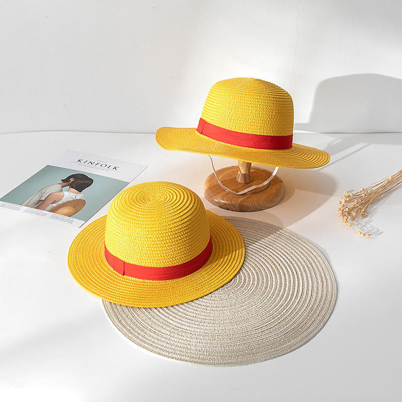 Luffy Straw Hat Hot Japanese Cartoon Sunscreen Cosplay Neck String Anime Flat Hats Supplier For Adult