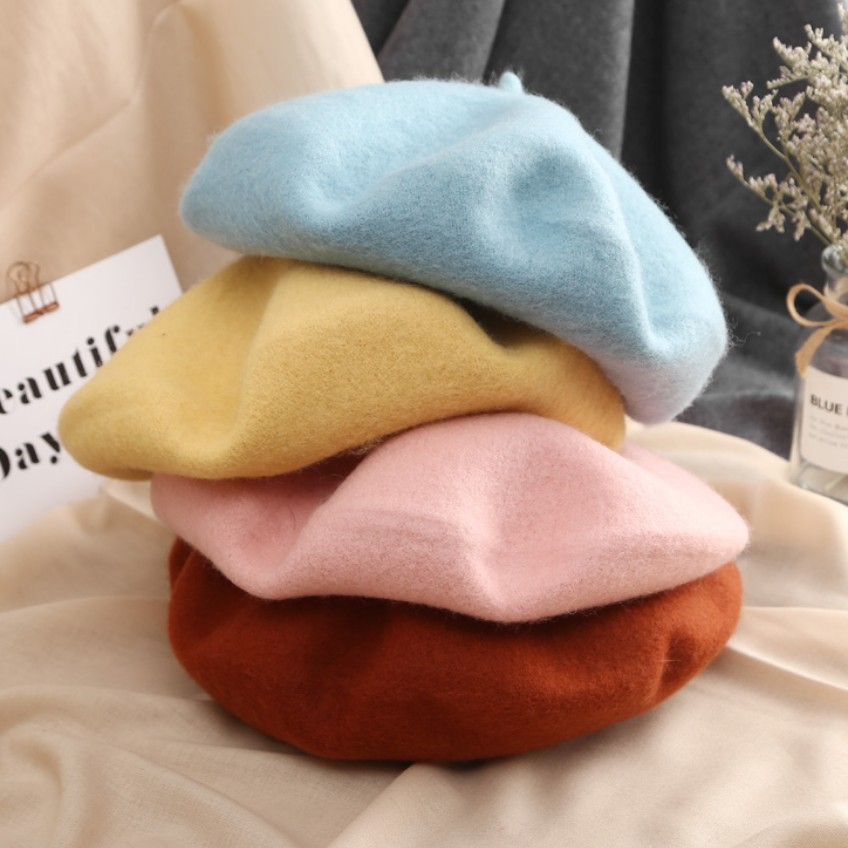 Oem Odm Wool Beret Cap French Beret Hat Solid Color For Women Girls