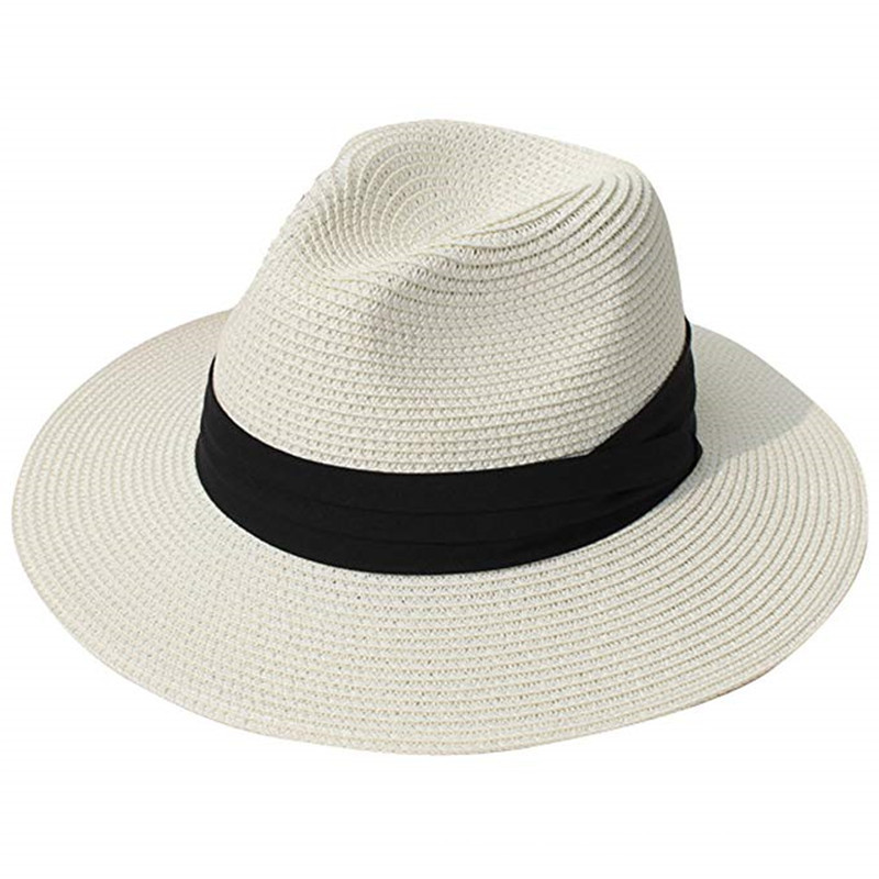 Women's Beach Sun Hat Upf50+ Adjustable Wide Brim Straw Panama Fedora Roll Up