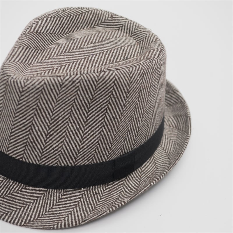 Customized Fedora Trilby Felt Hat Men Unisex Stripe Classic Women Wool Fabric Shaped Hat