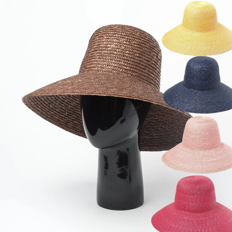 Various Colors Wide Brim Summer Sun Natural Wheat Round Dome Bucket Straw Hat