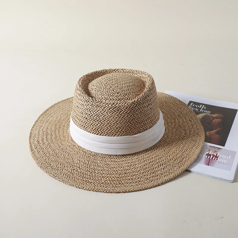 Direct Price Paper Rope Hand Woven Flat Boater Top Pork Pie Sombreros