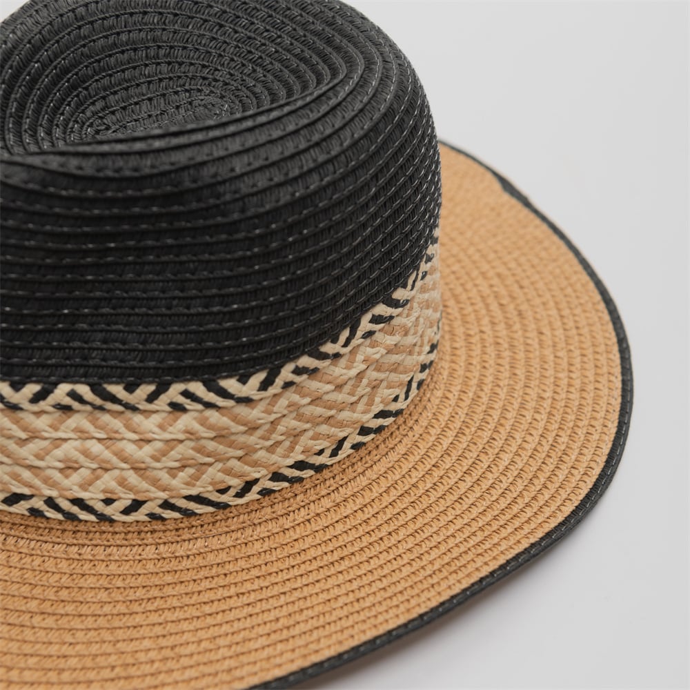 Contrasting Colors Womens Adult Paper Panama Straw Fedora Hat Sun Hats For Women Men Wide Brim