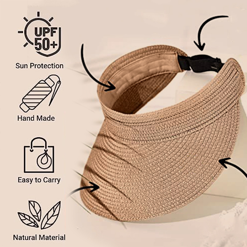 Upf 50+ Womens Packable Ponytail Beach Travel Sun Straw Sun Visors Hat Cap Vendor For Women Summer Hats