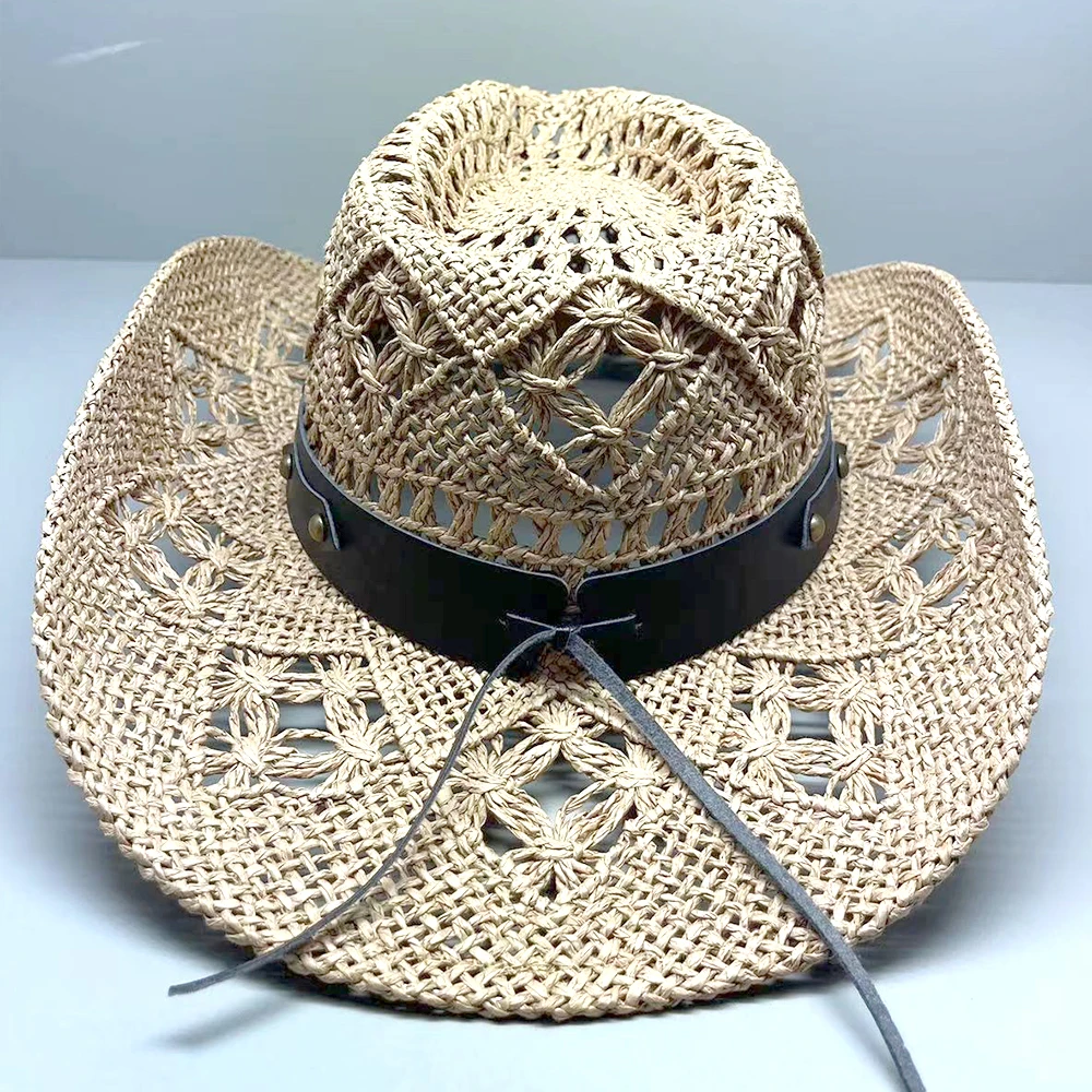 Wholesale Cowgirl Cowboy Straw Hat Retro Paper Rope Crochet With Custom Logo