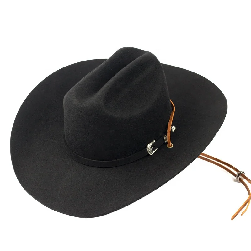 Custom Logo Western Jazz 100% Wool Felt Cowboy Hat With Belt Buckle