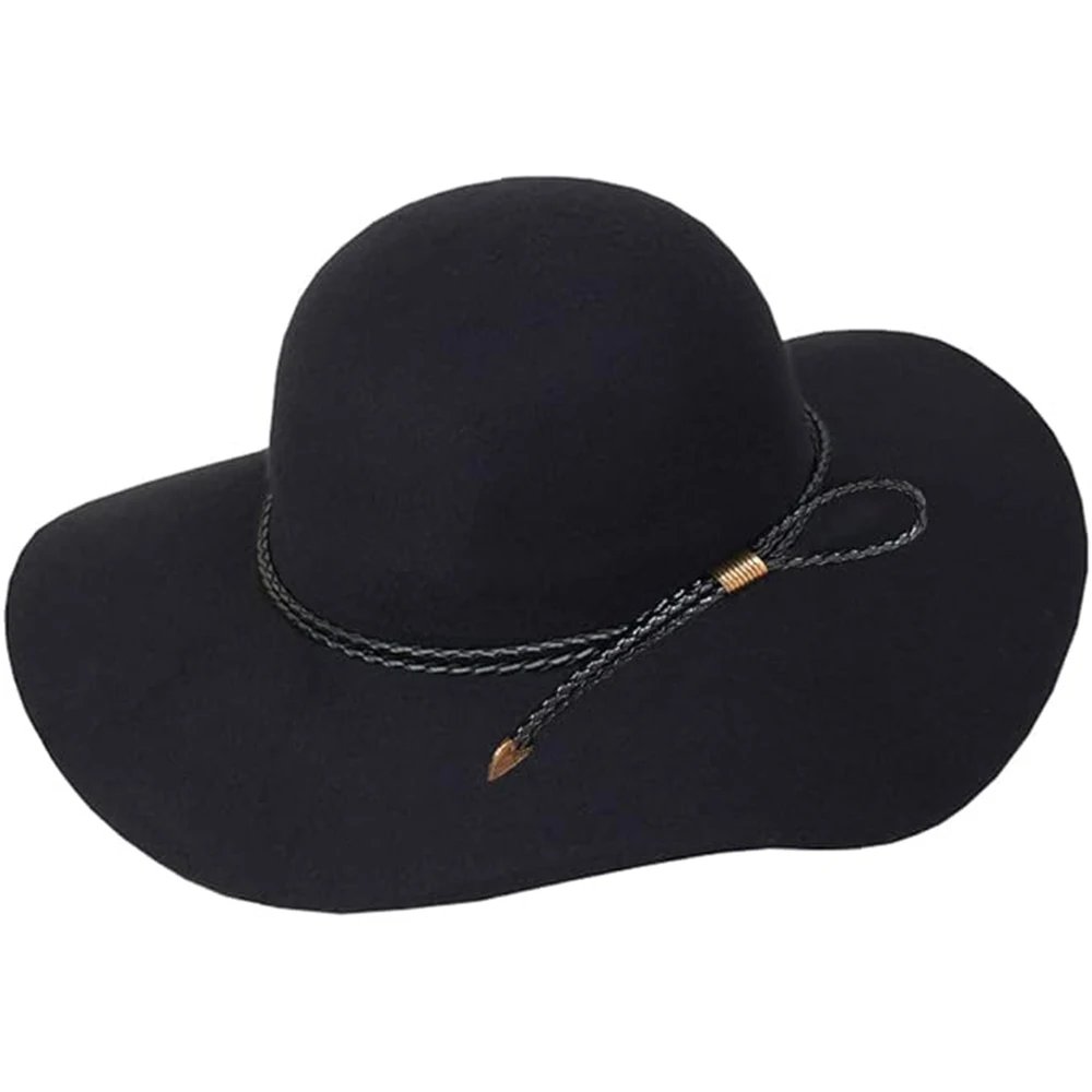 Customized Floppy Fedora Felt Hats Multi Size Women'S Wide Brim Retro Bowler Adjustable Wool With Belt Buckle