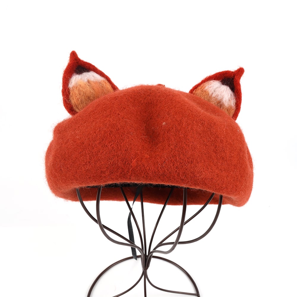 100% Wool Fox Ears Beret Hat Cap Lovely Girls Adult High Quality