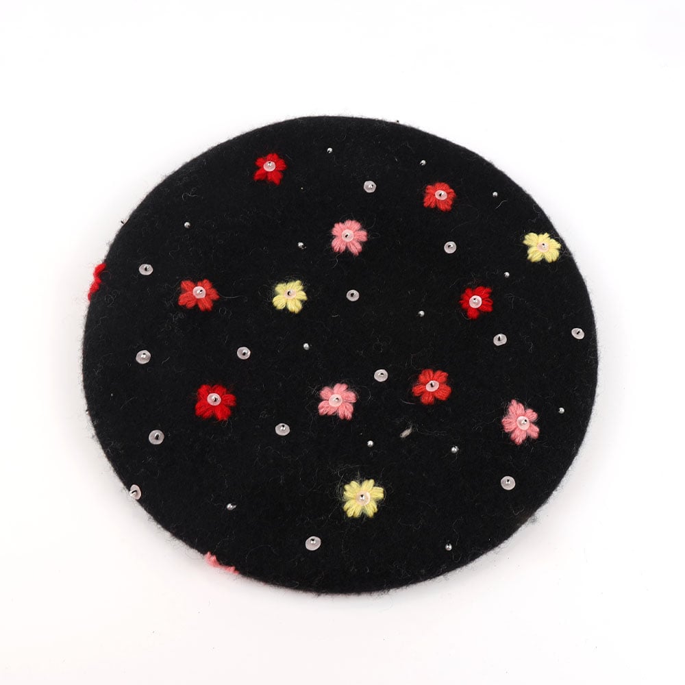 Bulk Beret Cap British Retro Artist 100 Pure Wool Exquisite Stereoscopic Flowers