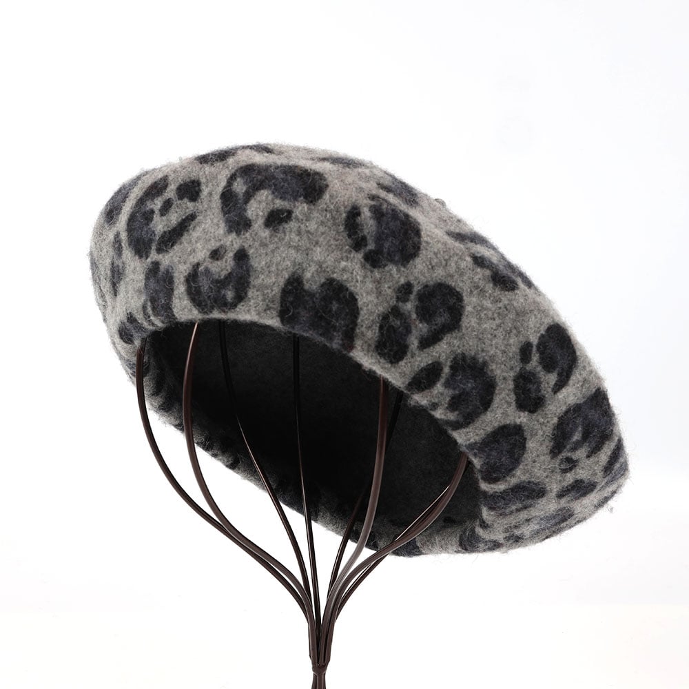 Custom Printing Beret Cap Hat French Traditional Artist Wool Leopard For Woman