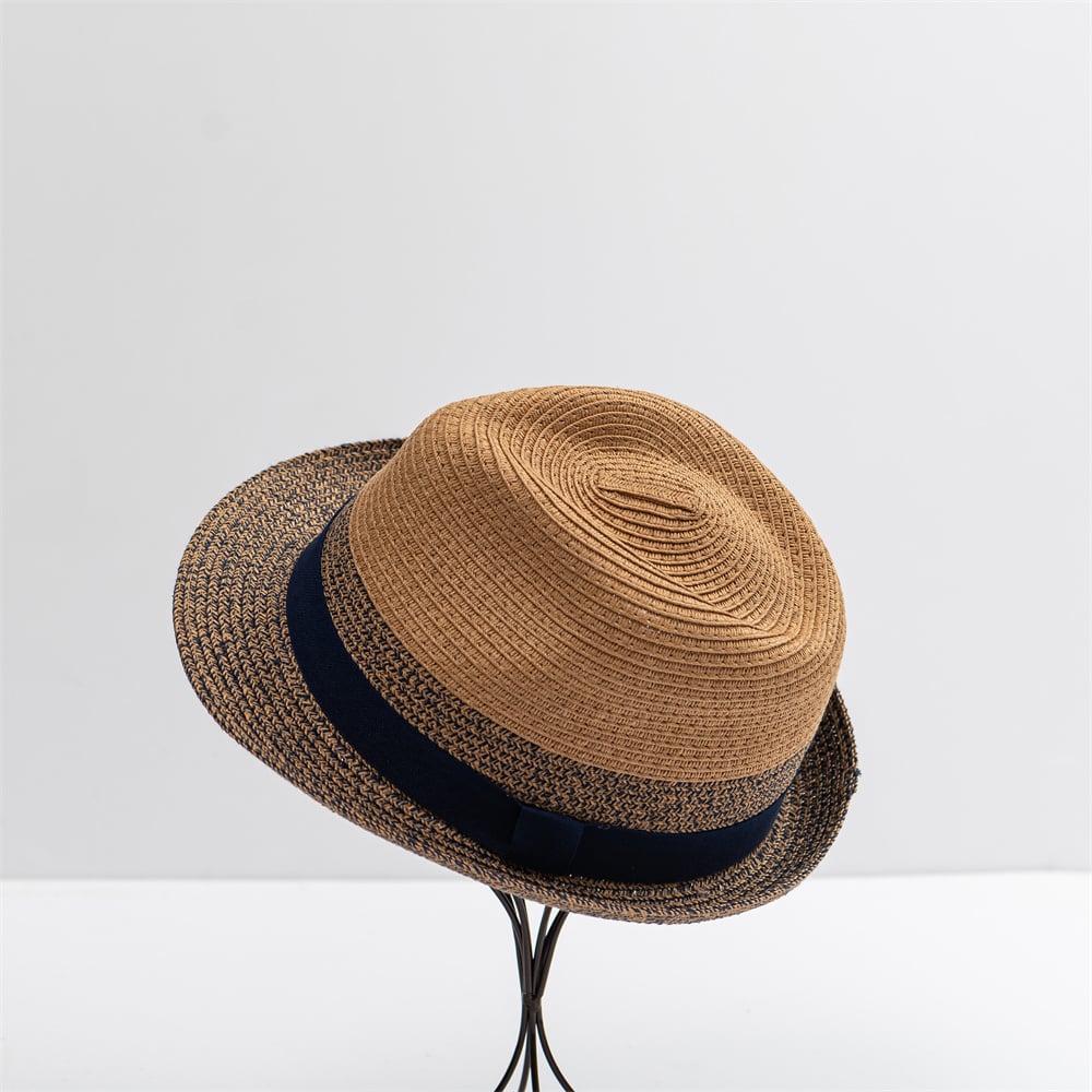 Wholesale Gentleman Jazz Short Brim Summer Beach Sun Caps Straw Trilby Fedora Hat With Custom Logo