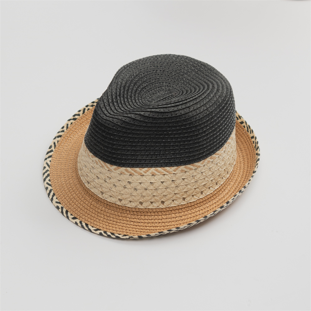 Wholesale Gentleman Jazz Short Brim Summer Beach Sun Caps Straw Trilby Fedora Hat With Custom Logo