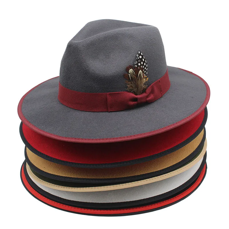 Custom OEM ODM Panama Fedora Felt Hat With Feather