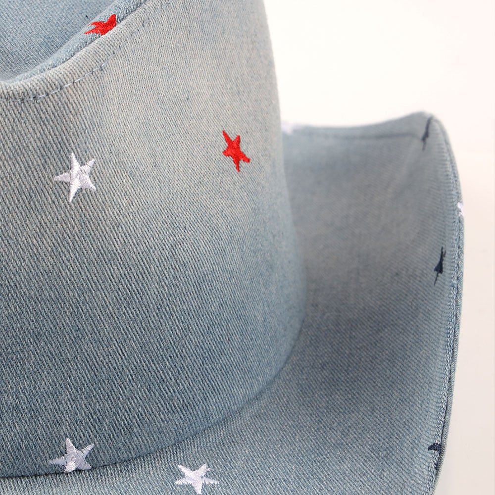 Embroidered Cowboy Hat Five Pointed Star Gradient Denim Fabric