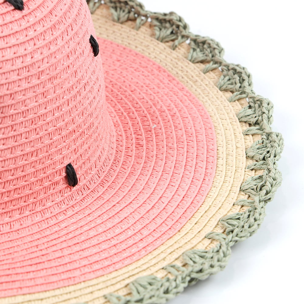 Oem Odm Colorful Kids Children Watermelon Dome Wide Brim Crochet Brim Straw Hat