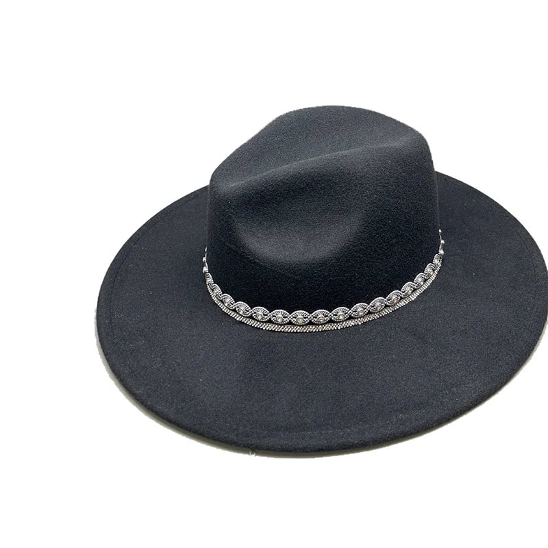 Designer Panama Felt Fedora Hat Distressed Rhinestone Black Men Women In Bulk