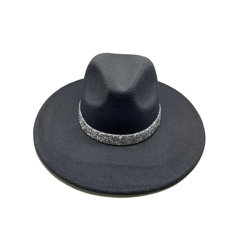 Designer Panama Felt Fedora Hat Distressed Rhinestone Black Men Women In Bulk