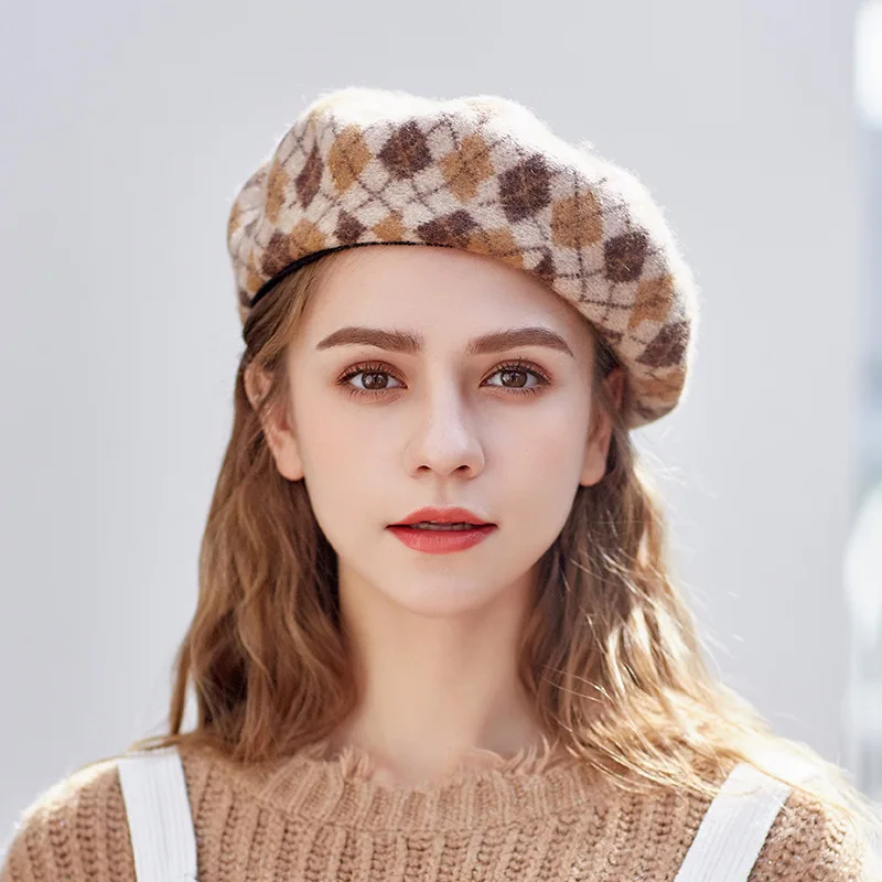 New Beret Hat Cap French Casual Lattice 100 Wool For Women