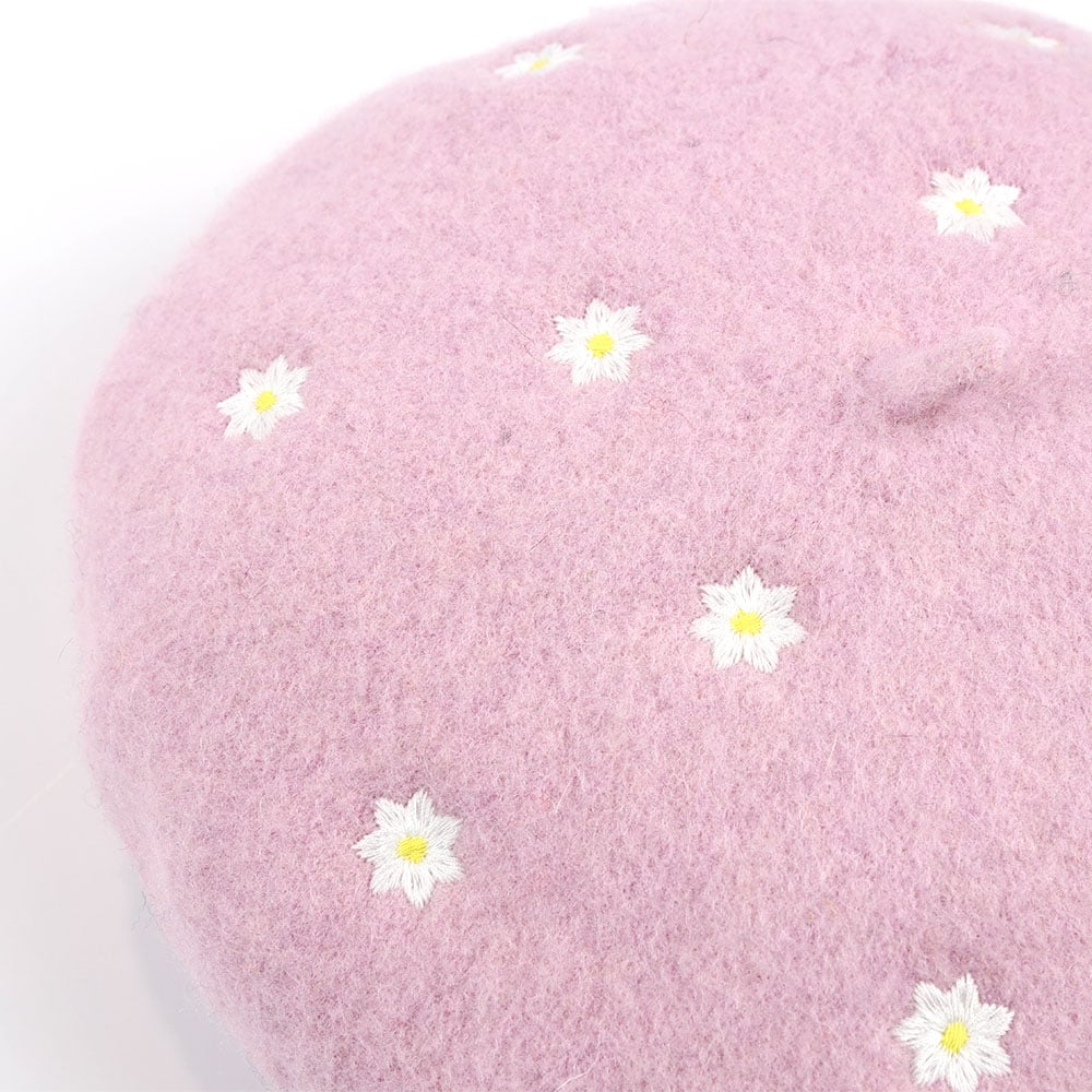 Embroidered Pure Wool Beret Hat Cap Flowers Kids Girls Children Child