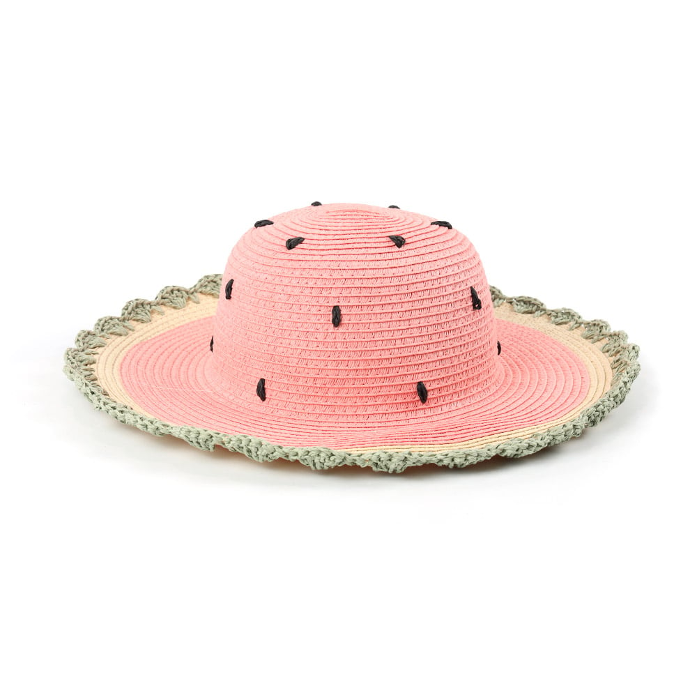 Oem Odm Colorful Kids Children Watermelon Dome Wide Brim Crochet Brim Straw Hat