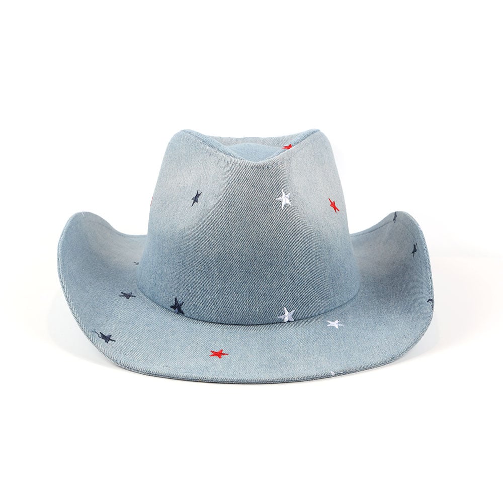 Embroidered Cowboy Hat Five Pointed Star Gradient Denim Fabric