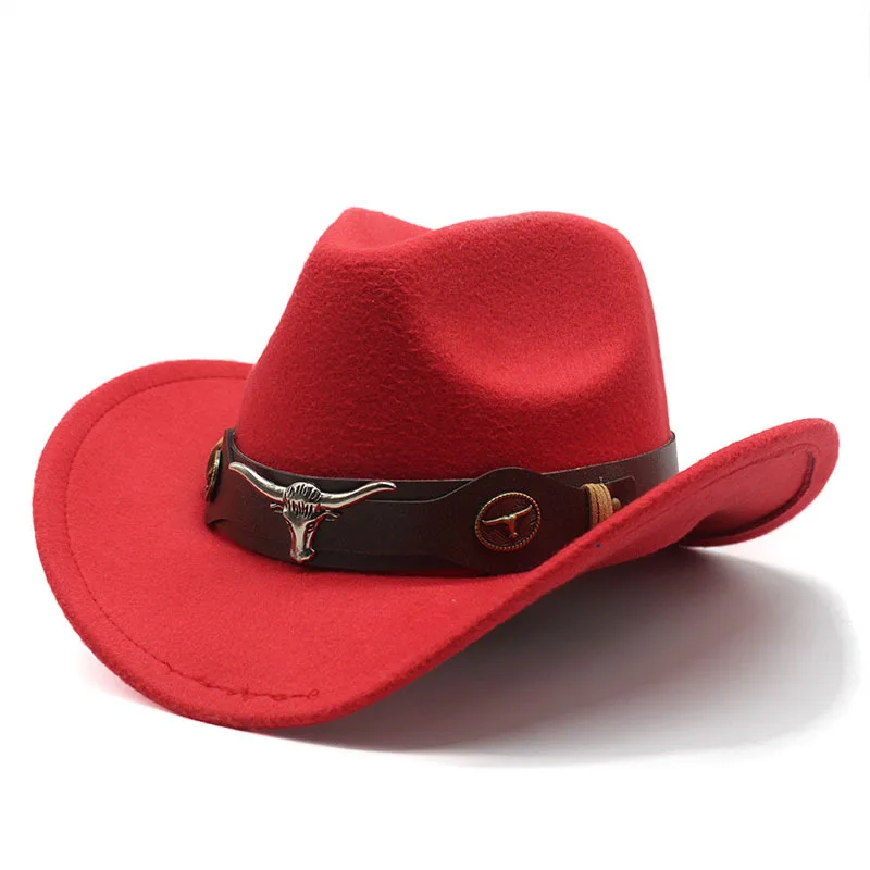 Western Jazz Cowboy Hat Roll Up Wide Brim Classic Outdoor Felt With Bull Belt Buckle