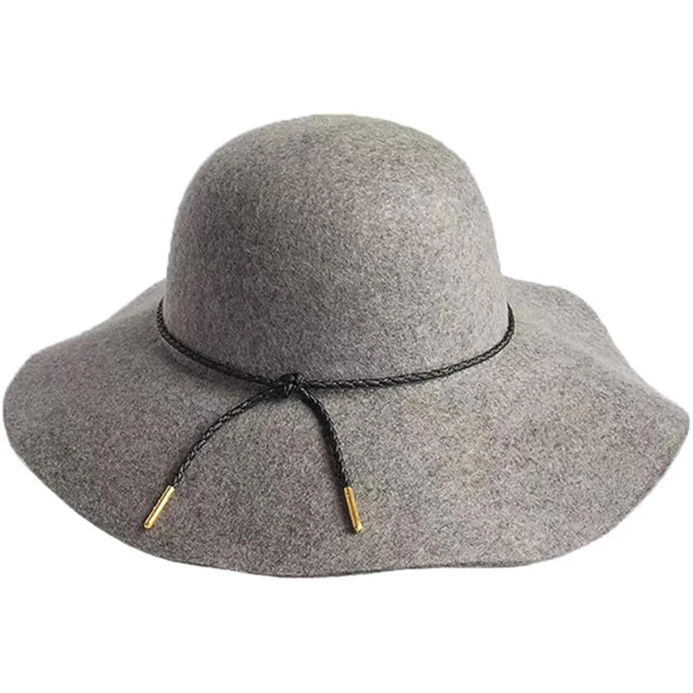 Customized Floppy Fedora Felt Hats Multi Size Women'S Wide Brim Retro Bowler Adjustable Wool With Belt Buckle